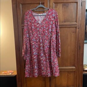Boden Red Floral Long Sleeve Dress, sz 20 (UK 22)